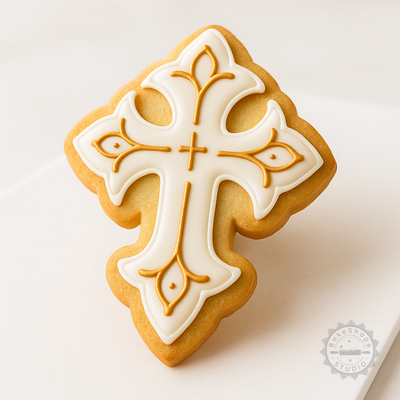 Decorated example 1 of Cross Cookie Cutter and Stamp Set, 6-Piece, Includes Crucifix and Day of the Dead Designs, Multi-Size