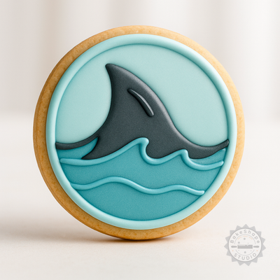 Decorated example 1 of Shark Fin Shape Cutter & Stamp Set, 6-Piece Set for Cookie & Fondant Decorating, Sizes S/M/L