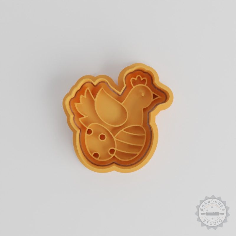 Hen with Eggs Cookie Cutter and Stamp Set, 6 Piece, Easter Decoration, S/M/L Sizes
