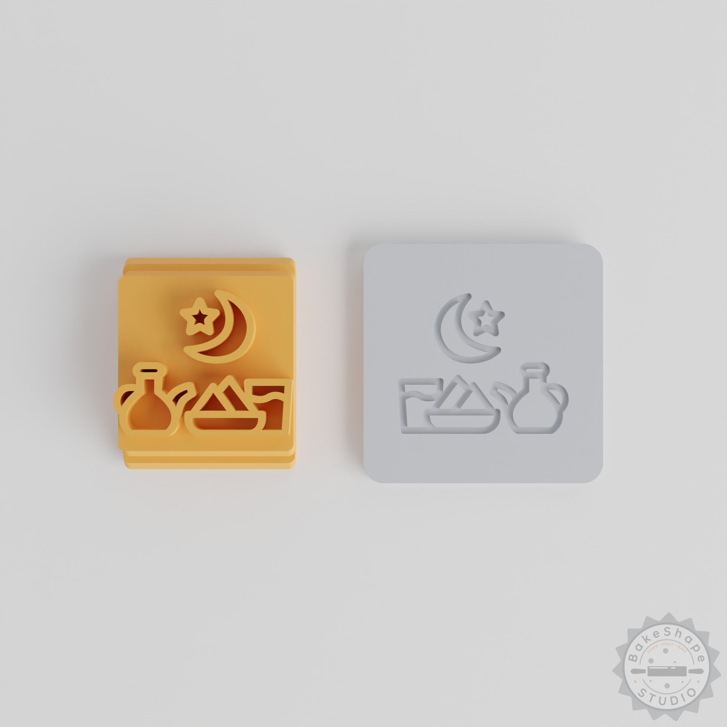 5-piece Iftar stamp tile set for clay and craft stamps STL for 3D printing with Ramadan motifs
