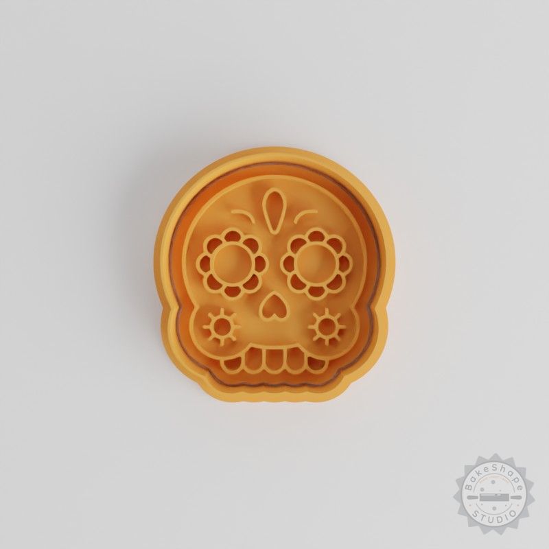 Skull Mask Cookie & Fondant Shape Cutter and Stamp Set, 6-Piece, S/M/L Sizes, Day of the Dead, Calavera Icon