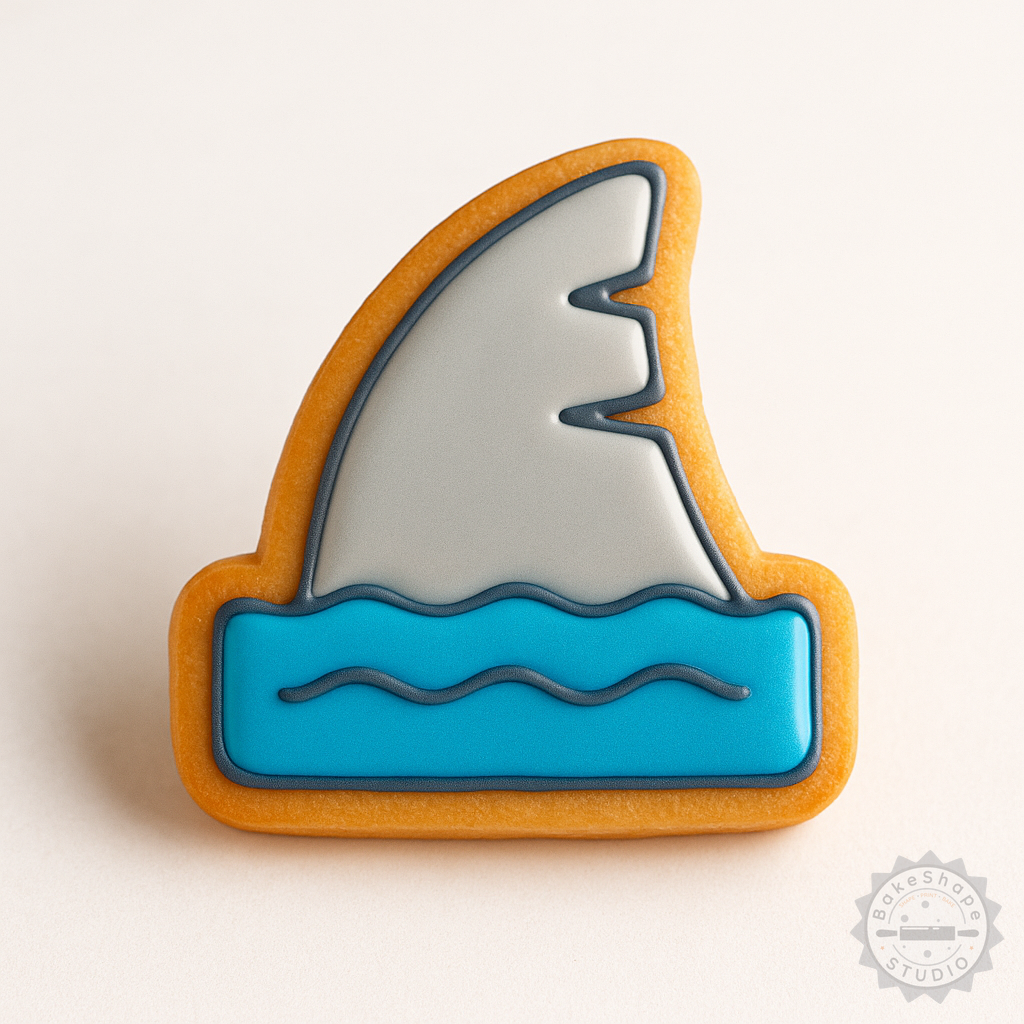 Decorated example 1 of Shark Fin Ocean Cookie Cutter & Stamp Set, 6 Pieces, Perfect for Cookies & Fondant, Includes S/M/L Sizes
