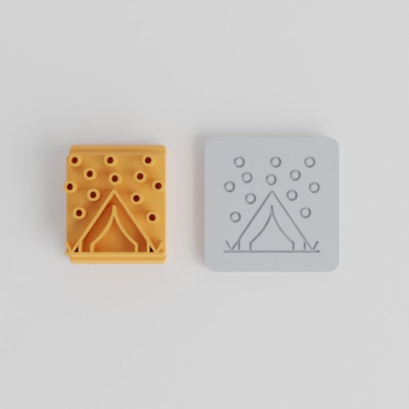 Alpine Camp Stamp Tile Set for Clay & Fondant, 5 Size Motifs, Holiday Camping Design