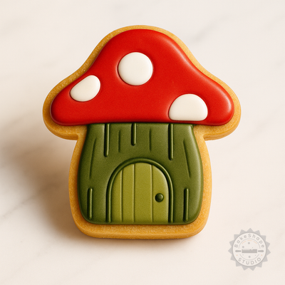 Decorated example 1 of Mushroom Shape Cutter and Stamp, Cookie Fondant Tools, 6-Piece Set in S/M/L Sizes