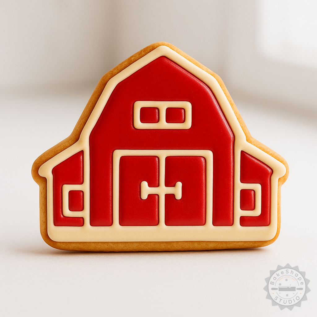 Decorated example 1 of Barn Shape Cookie Cutter and Stamp Set, 3 Sizes, Perfect for Fondant and Baking