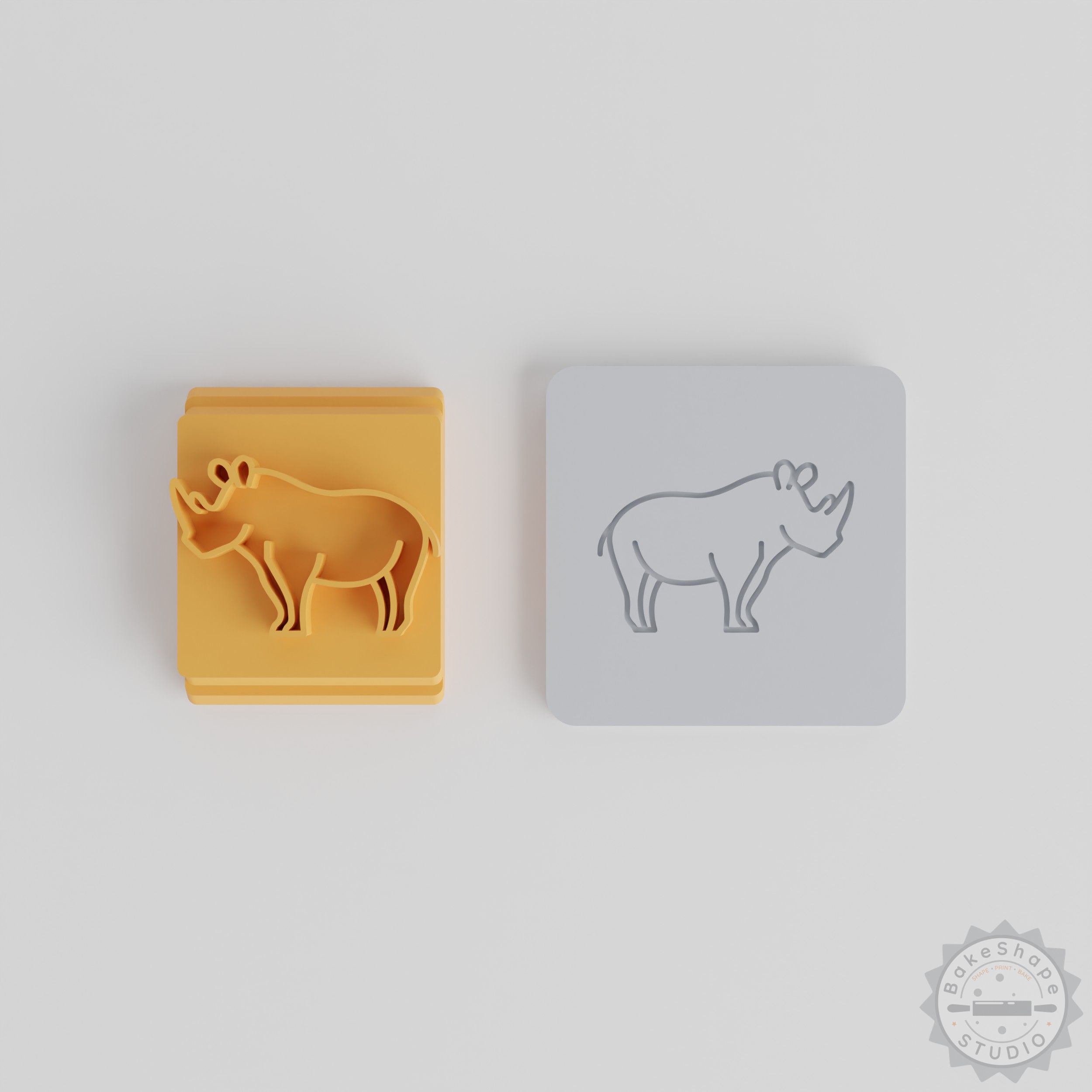 Rhinoceros Stamp Tile Set, Animal Shape Cookie & Clay Impressions, 5 Sizes