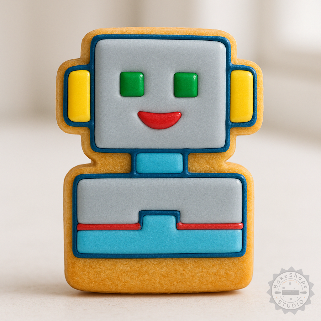 Decorated example 1 of Robot Shape Cutter & Stamp Set, 6-Piece, S/M/L Sizes for Cookies & Fondant