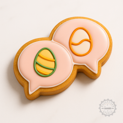 Decorated example 1 of Chat Bubble Shape Cutter & Stamp Set, 6-Piece Cookie Fondant Mold, Sizes S/M/L