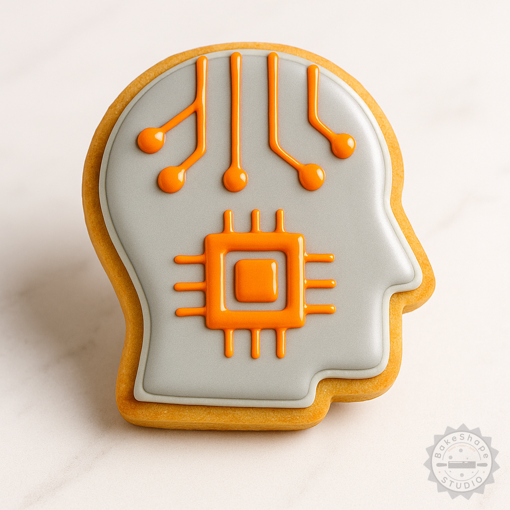 Decorated example 1 of Brain Circuit Cookie Cutter and Stamp Set, 6-Piece, Tech Theme, S/M/L Sizes