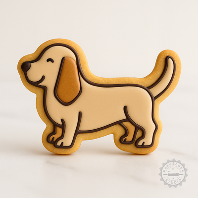 Decorated example 1 of Basset Hound Cookie Cutter Stamp Set, Perfect for Cookies and Fondant, Includes 6 Pieces in S/M/L Sizes