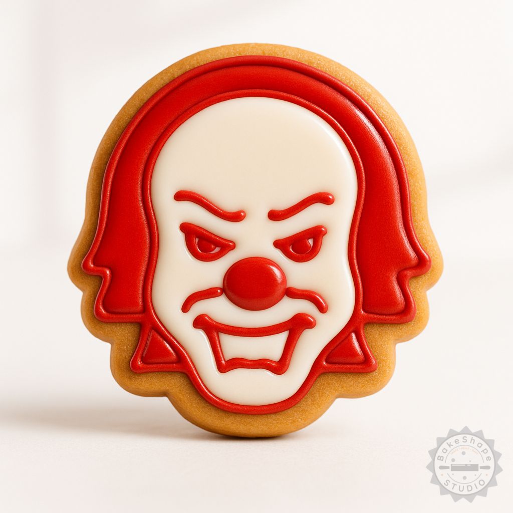 Horror clown cookie cutter and stamp set STL for 3D printing in small, medium, and large sizes