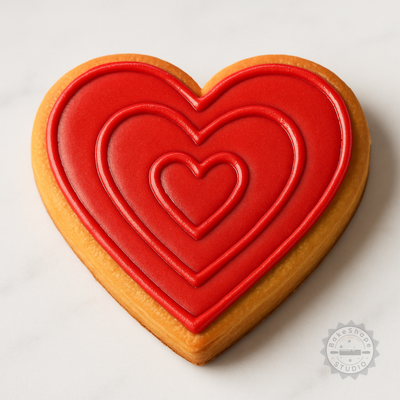 Decorated example 1 of Heart Shape Cutter & Stamp Set, 6 Pieces for Cookies & Fondant, Sizes S/M/L