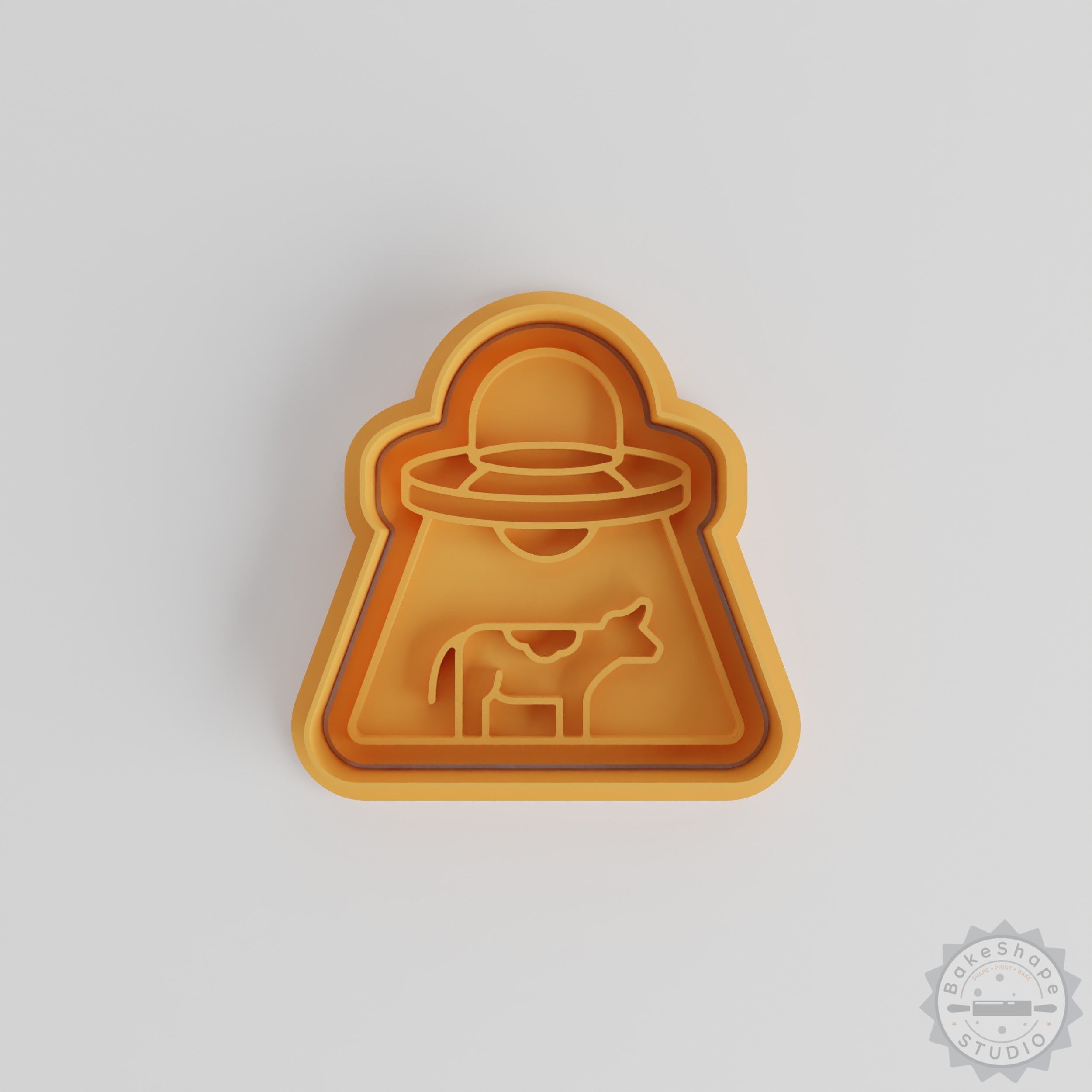 UFO Taking Cow Cookie Cutter Stamp Set, Space Abduction Theme, Cow Shape, S/M/L, 6 Piece Collection