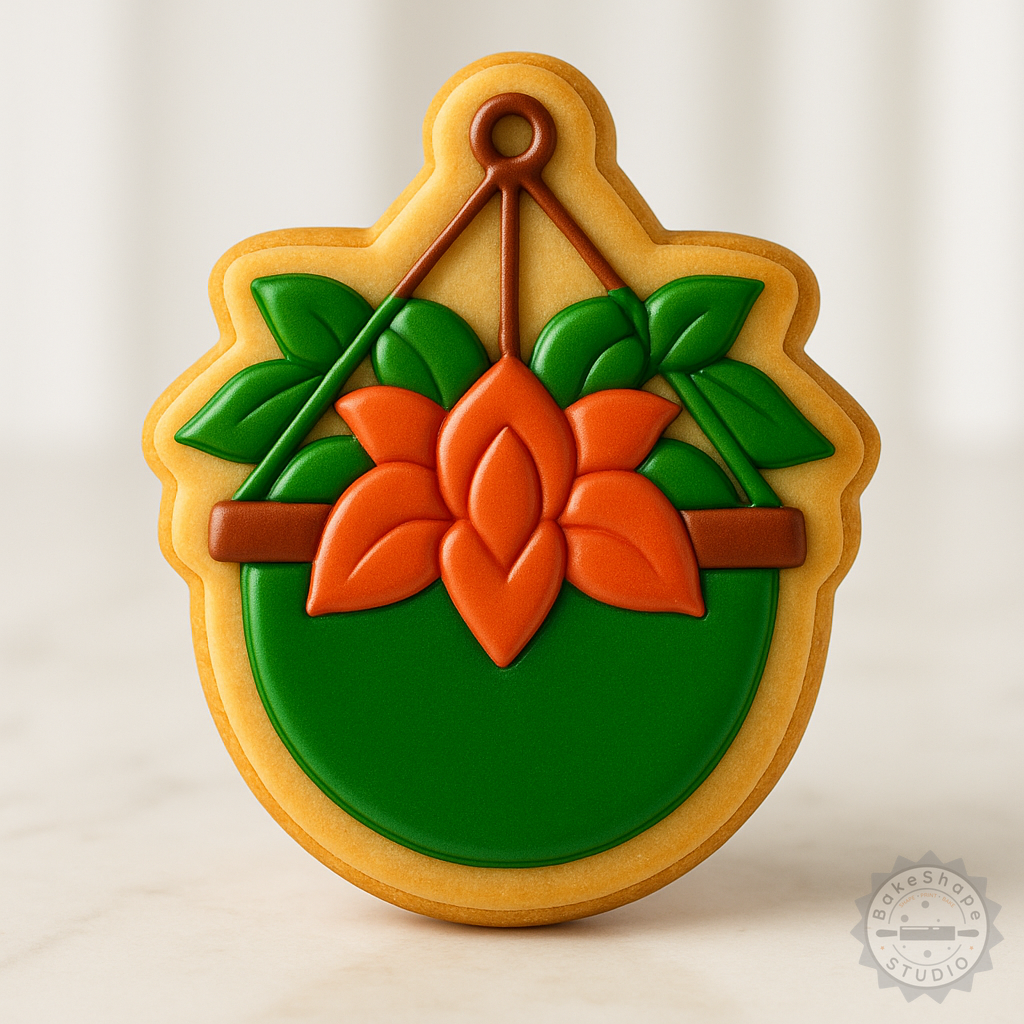 Decorated example 1 of Hanging Plant Cookie Cutter Set with Stamp, S/M/L Sizes, 6-Piece Pack