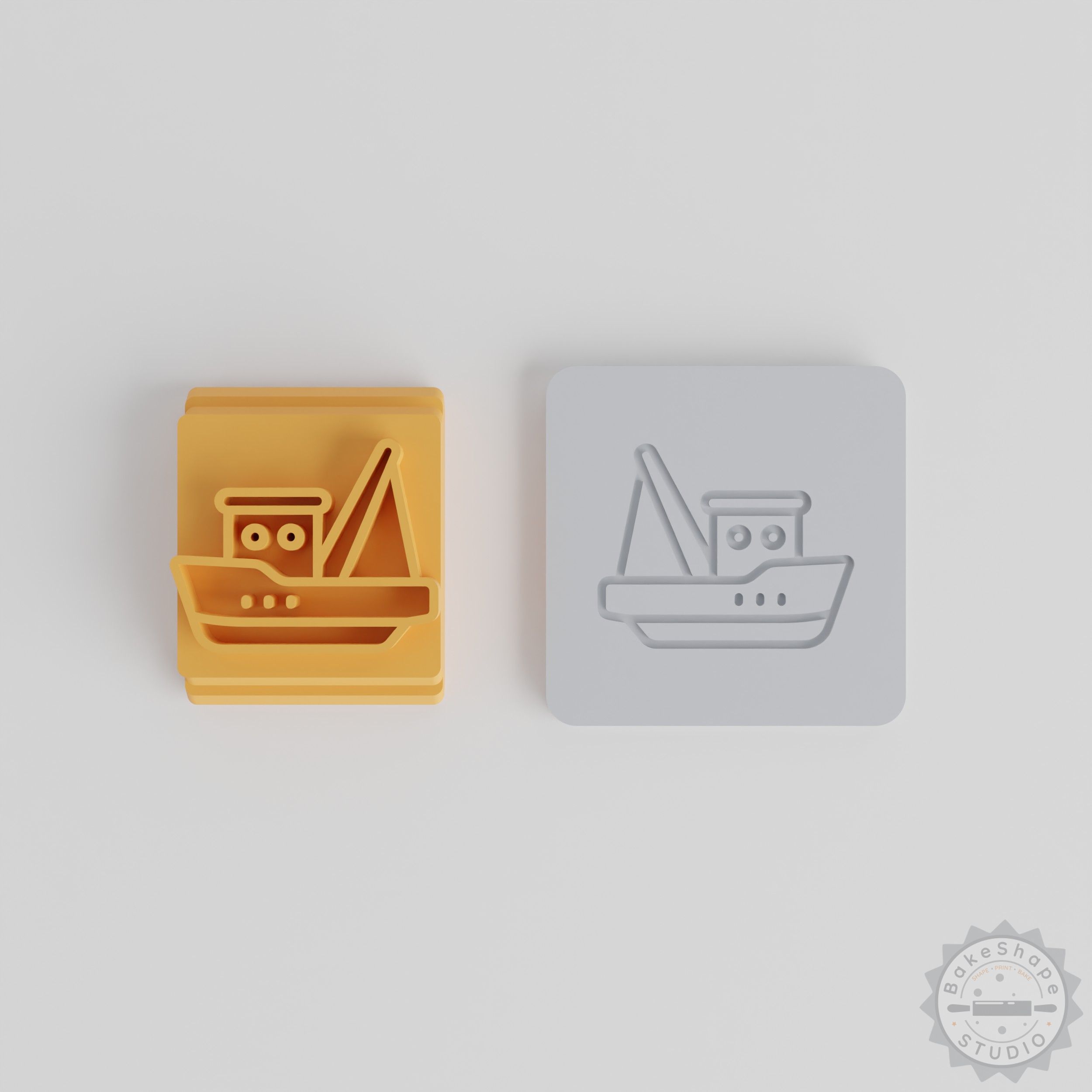 Fisherman Boat Stamp Tile Set - 5 Sizes for Clay, Cookies, Fondant Crafting