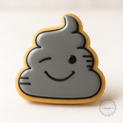 Decorated example 1 of Poop Emoji Cookie Cutter Set, 6-Piece, Shape Cutter & Stamp for Cookies, Fondant, Sizes S/M/L