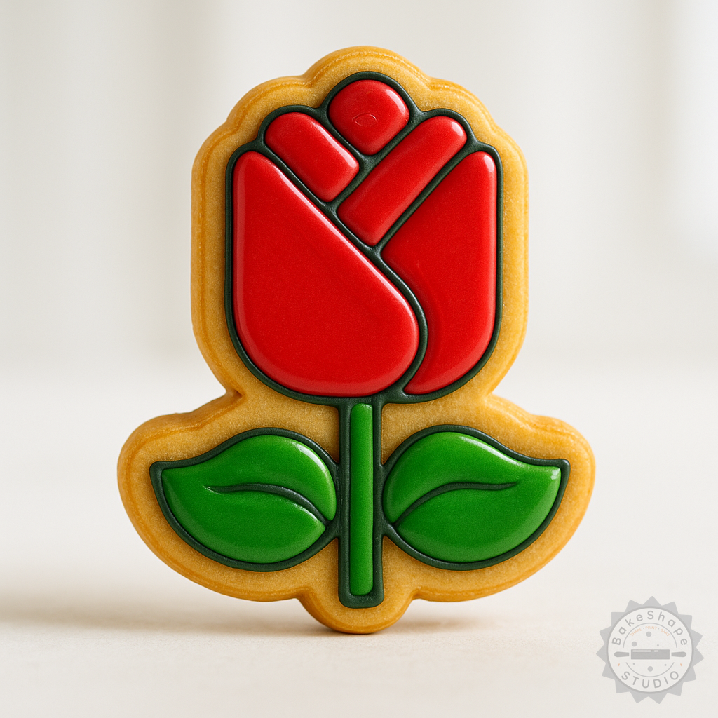 Decorated example 1 of Rose Shape Cookie Cutter and Stamp Set, Fondant Decorating Tools, 6-Piece, S/M/L Sizes