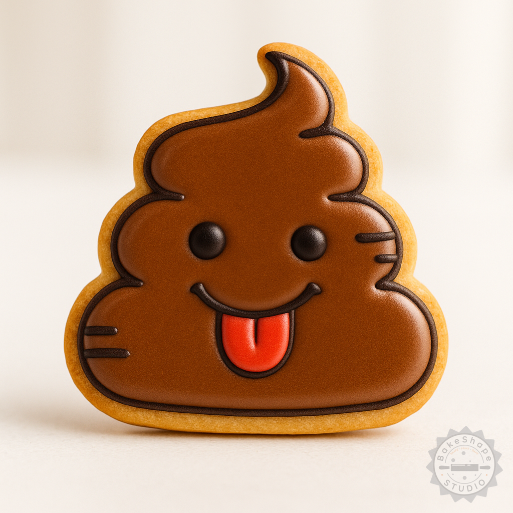 Decorated example 1 of Poop Shape Cutter and Stamp Set, 6-Piece Cookie and Fondant Bundle, Emoji Designs, Three Sizes S/M/L