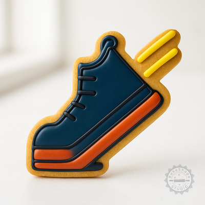 Decorated example 1 of Shoe Shape Cutter & Stamp Set, Perfect for Cookies & Fondant, 6-Piece Collection, S/M/L Sizes