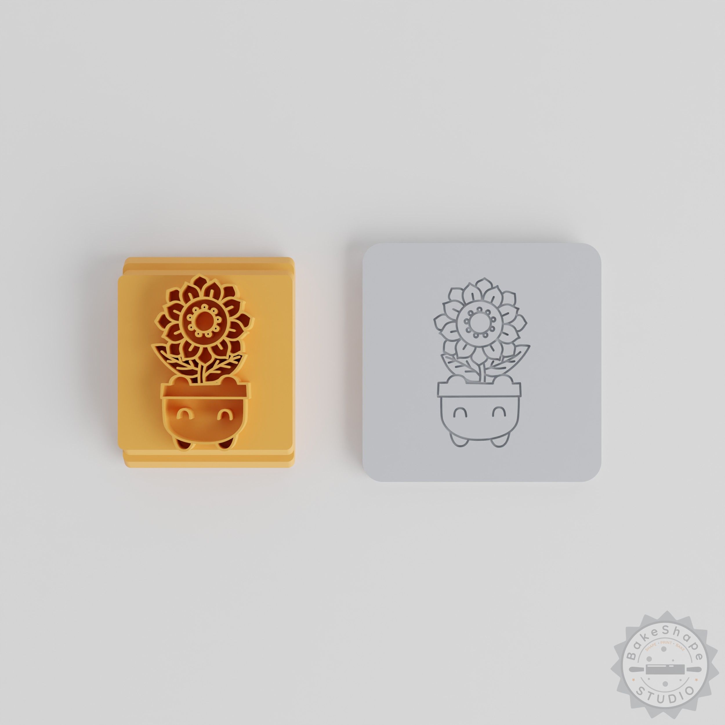 Sunflower Flower Pot Stamp Set, 5 Sizes Tile Patterns for Clay, Cookies, Fondant