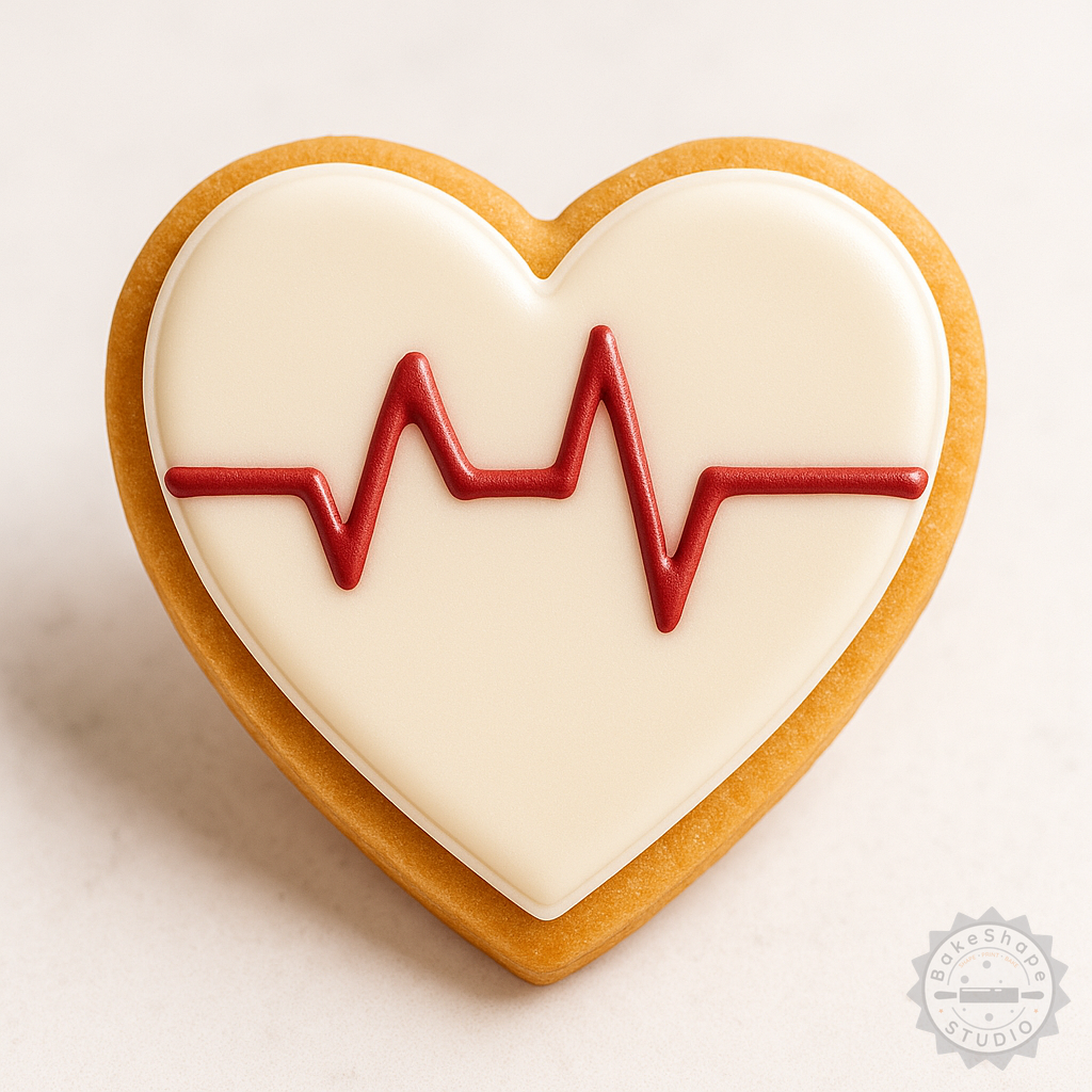Decorated example 1 of Heartbeat Shape Cutter Stamp Set, Versatile Cookie Fondant Tool, 6-Piece, S/M/L Sizes