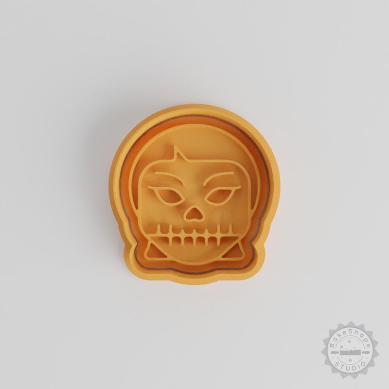 Skull Girl Cookie Cutter and Stamp Set, 6-Piece Halloween Skull Shape, Sizes S/M/L, Perfect for Cookies and Fondant