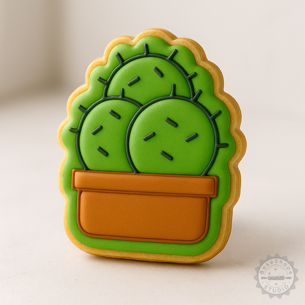 Decorated example 1 of Cactus Shape Cutter & Stamp Set, Perfect for Cookies & Fondant, Includes 6 Pieces in S/M/L Sizes