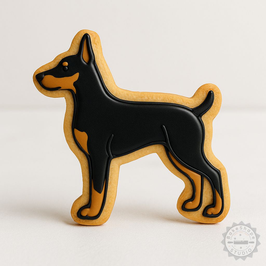 Doberman Pinscher cookie cutter and stamp set STL for 3D printing with small, medium, and large sizes