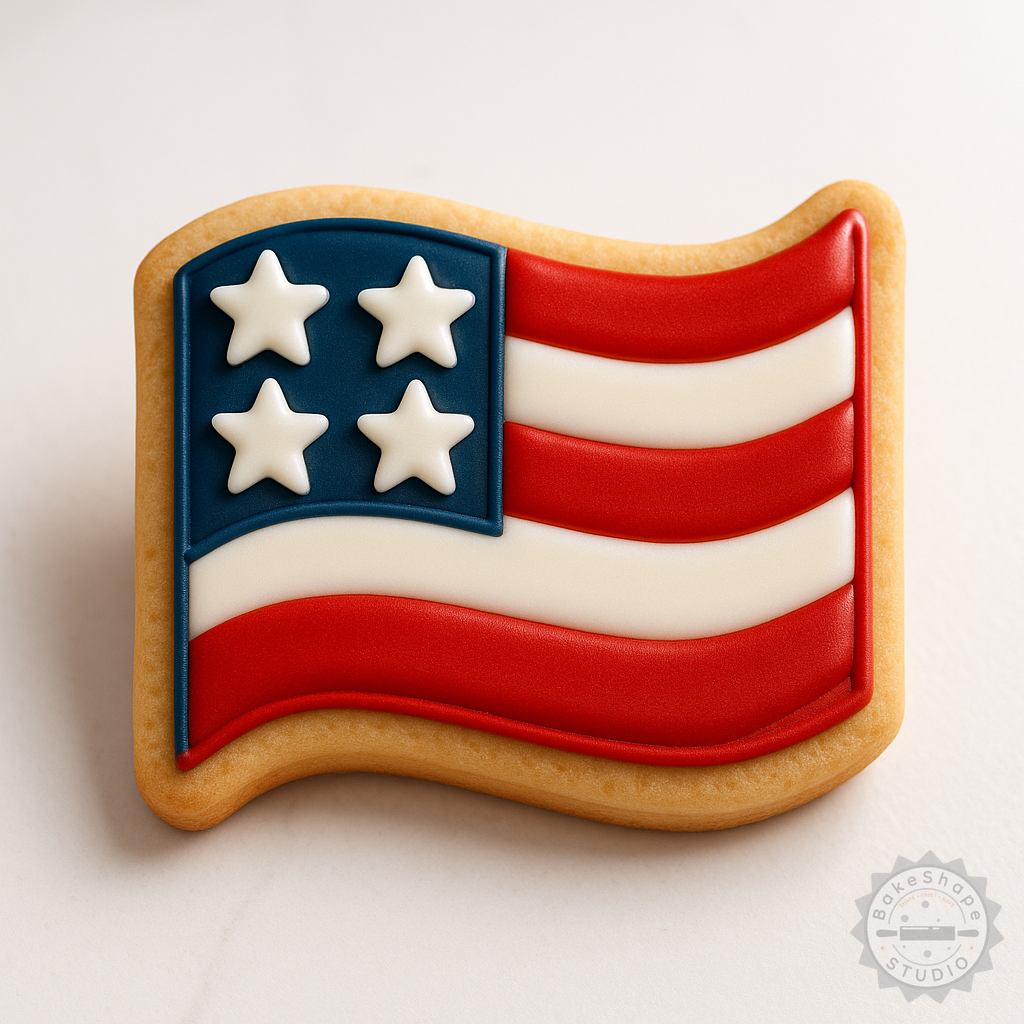 Decorated example 1 of USA Flag Cookie Cutter and Stamp Set, Patriotic Baking Tool for Fondant, 6-Piece