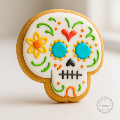 Decorated example 1 of Skull Cookie Cutter and Stamp Set, 6-Piece, 3 Sizes, Perfect for Fondant & Cookies
