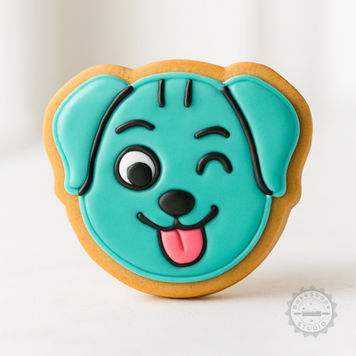 Decorated example 1 of Winking Dog Cookie Fondant Cutter Stamp Set, 6-Piece Playful Pooch Baking Tools Collection