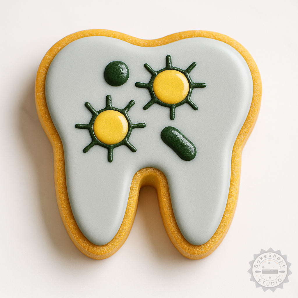 Decorated example 1 of Dental Bacteria Cookie Cutters Set, 6-Piece, S/M/L, Perfect for Cookies and Fondant, Oral Hygiene Theme