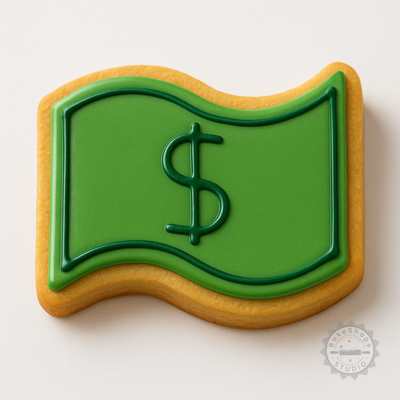 Decorated example 1 of Money Cookie Cutter and Stamp Set, 6-Piece, Perfect for Cookies and Fondant
