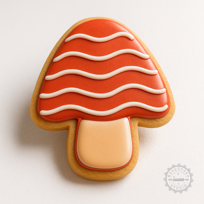 Decorated example 1 of Mushroom Shape Cookie Cutter and Stamp Set, 6 Piece, S/M/L Sizes For Fondant, Toadstool Baking Tools