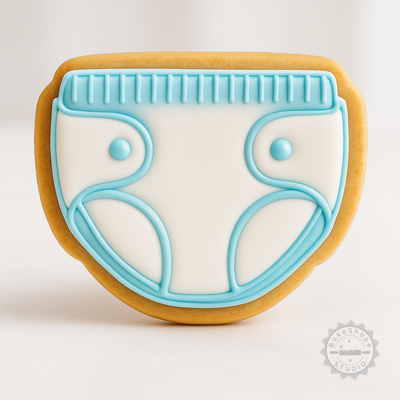 Decorated example 1 of Baby Diaper Shape Cutter and Stamp Set, 6-Piece Collection for Cookies and Fondant, Sizes S/M/L
