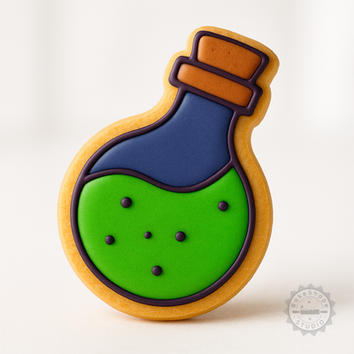 Decorated example 1 of Potion Shape Cutter Stamp Set, 6 Pieces, S/M/L Sizes, Perfect for Cookies, Fondant