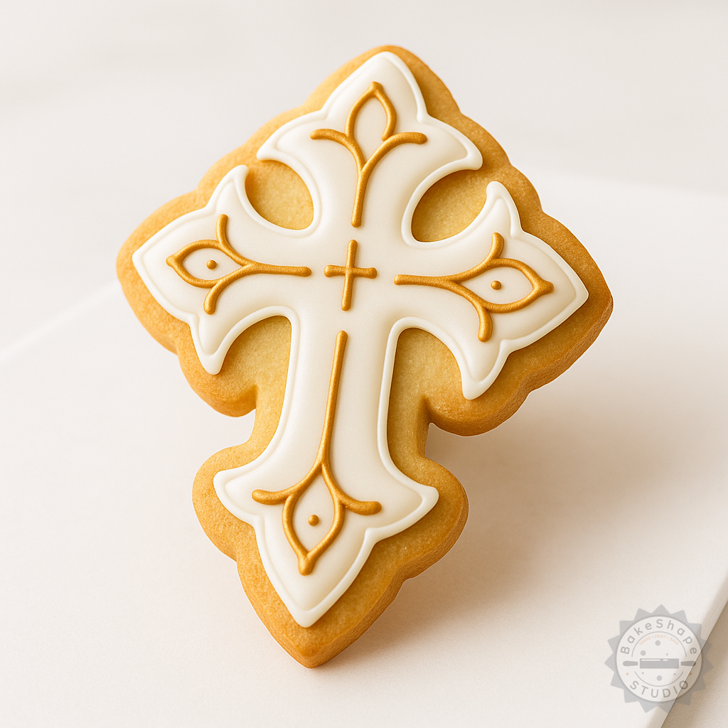 Decorated example 1 of Cross Cookie Cutter and Stamp Set, 6-Piece, Includes Crucifix and Day of the Dead Designs, Multi-Size