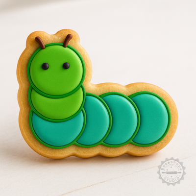 Decorated example 1 of Caterpillar Cookie Cutter and Stamp Set, 6-Piece, for Fondant and Cookies, Sizes S/M/L