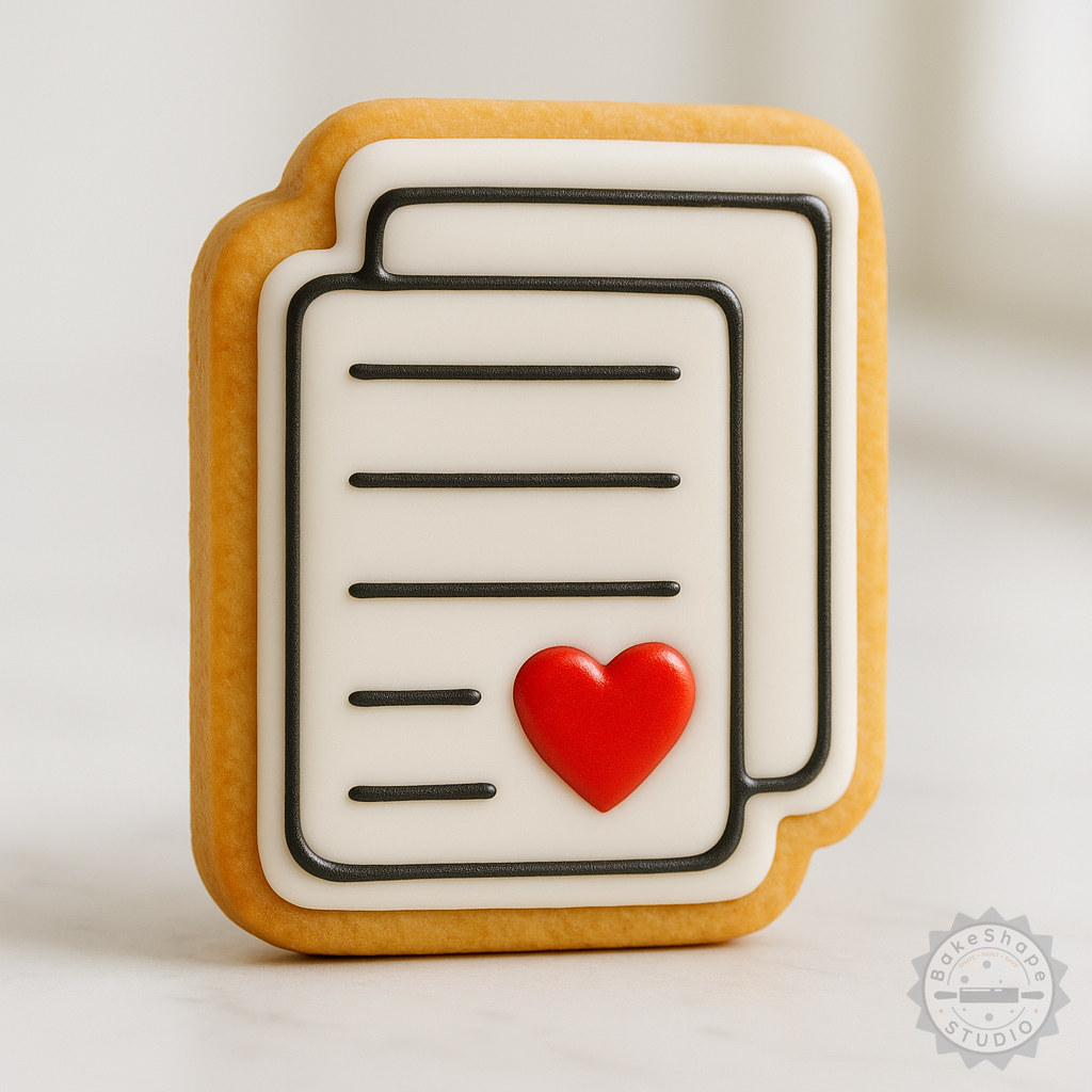 Decorated example 1 of Love Letter Cookie Cutter & Stamp Set, Heart Note, Perfect for Fondant, Valentine's Day, 6 Piece Collection
