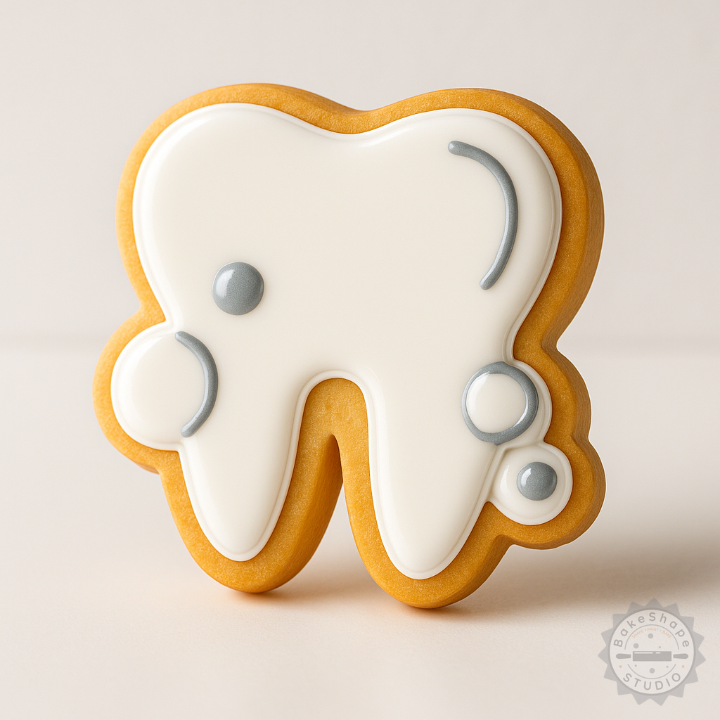 Decorated example 1 of Tooth Cookie Cutter and Stamp Set, 3 Sizes, Dental Hygiene Baking Tool for Cookies and Fondant