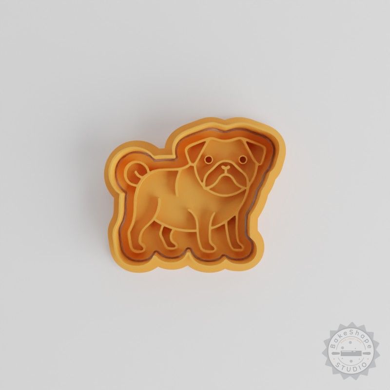 Pug Cookie Fondant Shape Cutter Stamp Set, 6 Pieces, 3 Sizes S/M/L, Perfect for Dog Breed, Puppy Face Designs