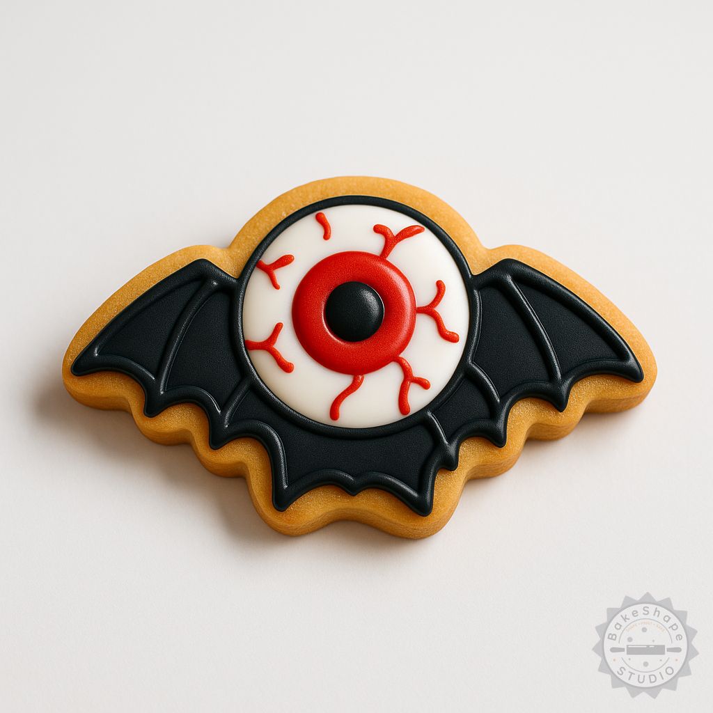 Bat eyeball cookie cutter and stamp set STL for Halloween baking and decorating