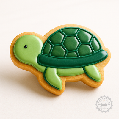Decorated example 1 of Turtle Cookie Cutter & Stamp Set, 6 Piece, S/M/L Sizes, Perfect for Cookies & Fondant