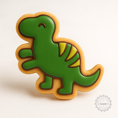 Decorated example 1 of Dinosaur Shape Cutter and Stamp Set, 6 Piece Cookie Fondant Tool, S/M/L Sizes, Jurassic Prehistoric Theme
