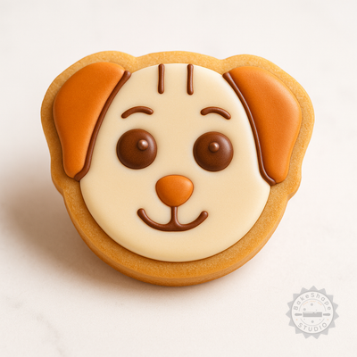 Decorated example 1 of Happy Dog Shape Cutter & Stamp Set, Perfect for Cookies & Fondant, 6-Piece Bundle, S/M/L Sizes