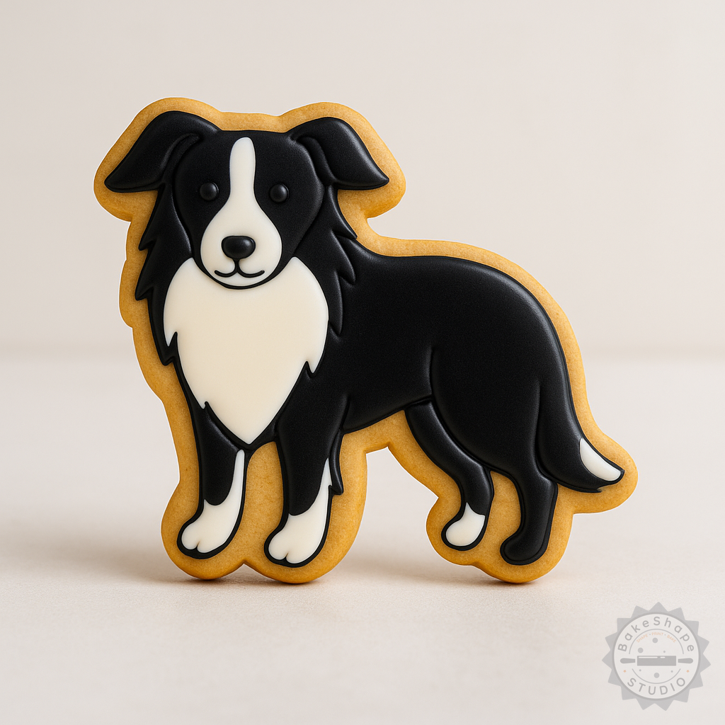 Decorated example 1 of Border Collie Cookie Cutter Set, 6-Piece Shape & Stamp Kit, Perfect for Cookies & Fondant, S/M/L Sizes