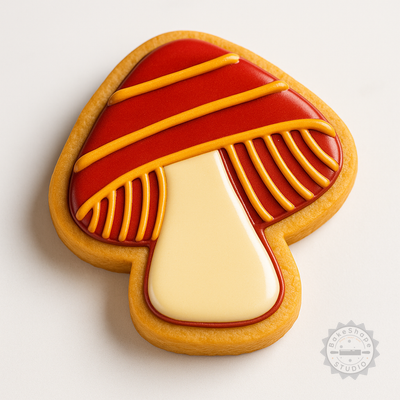 Decorated example 1 of Mushroom Shape Cutter and Stamp Set, Perfect for Cookies and Fondant, 6-Piece, S/M/L Sizes