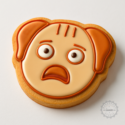 Decorated example 1 of Nervous Face Cookie Cutter and Stamp Set, Fondant Molds, 6-Piece S/M/L, Apprehensive Mood Designs