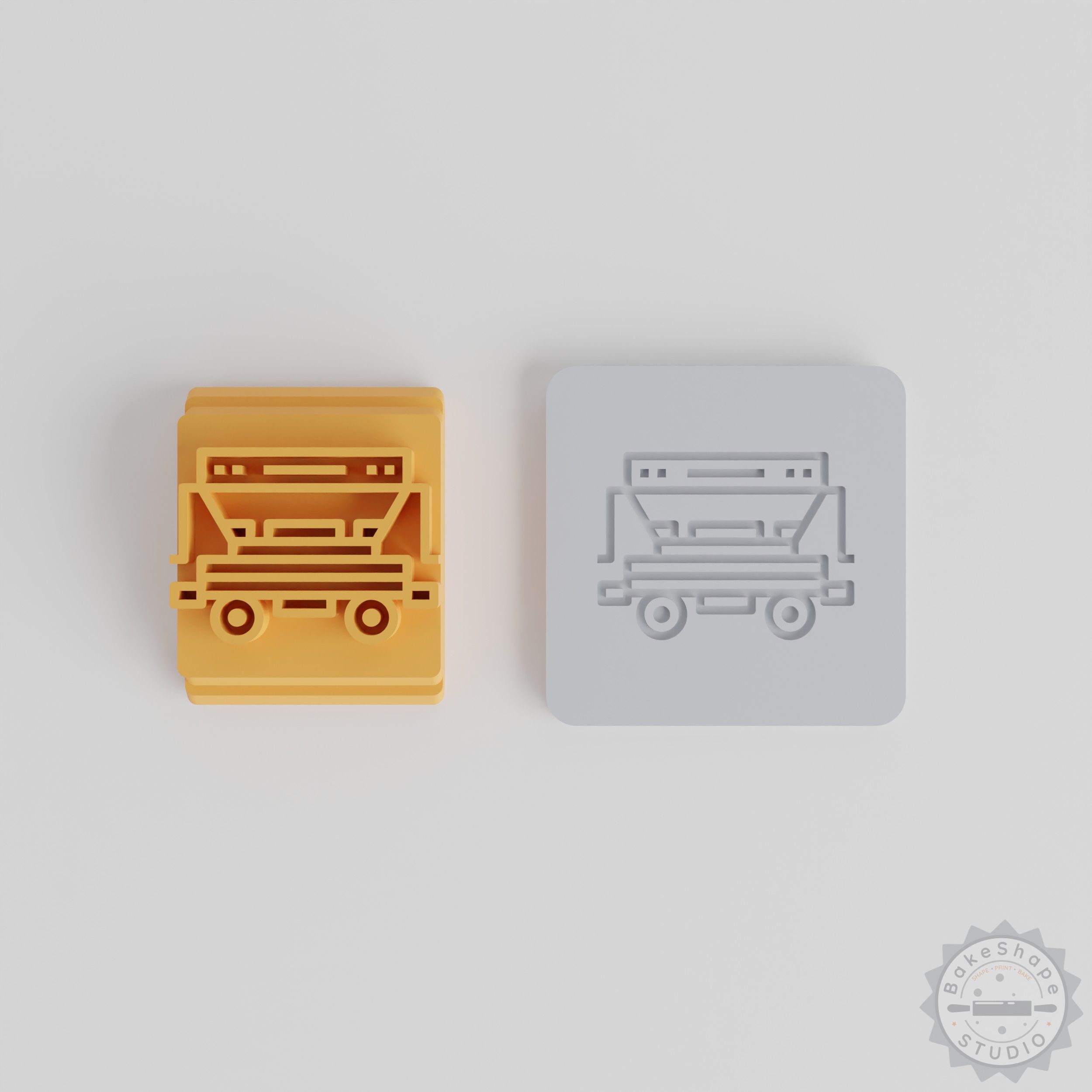 Train-themed clay and craft stamp set STL for 3D printing with 5 motif sizes from 20 to 40 mm