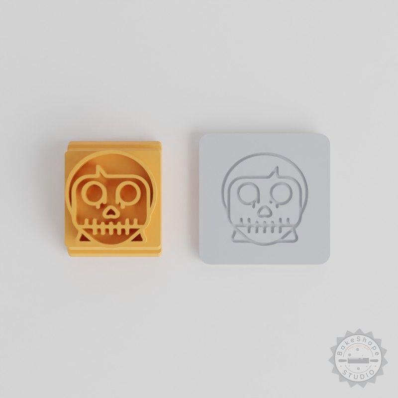 Skull Girl Stamp Tile Set, 5 Sizes, Perfect for Clay, Cookies, Fondant, Halloween Decor